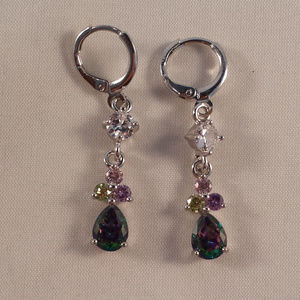 18K White Gold Filled Flower Mystic Rainbow Diamond Zircon Earrings 1.25ctw Gift